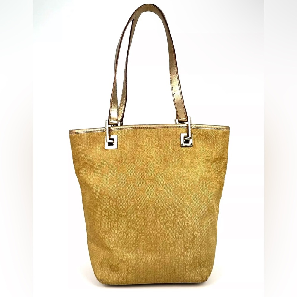 Gucci Metallic Gold Small Canvas Tote Bag